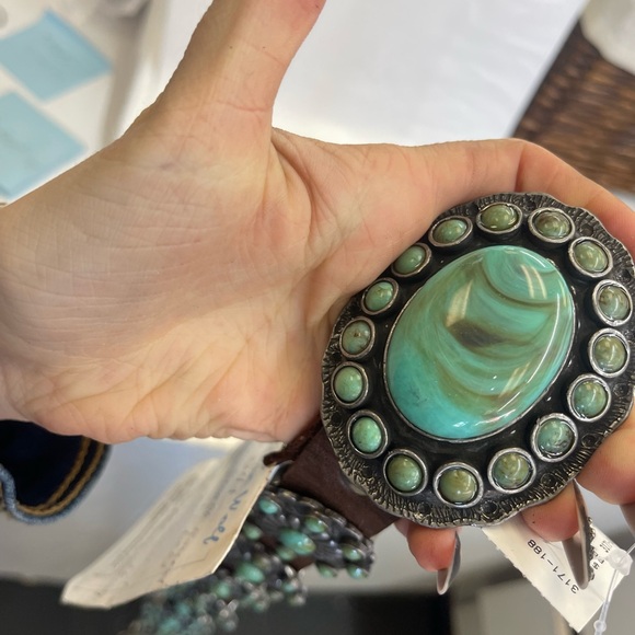 Turquoise Floral Concho Leather Belt - Picture 6 of 7